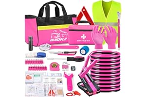 HLWDFLZ Car Roadside Safety Kit - 129pcs Pink Winter Emergency Road Side Assistance Kits Auto Essential Kit for Men, Women, Teen