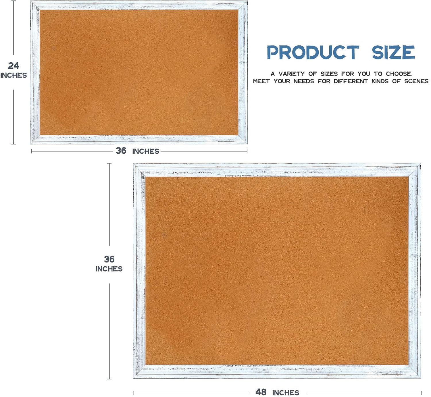 AMUSIGHT Cork Board with White Rustic Frame, Bulletin Board for Wall, 36 x 24 Inches, Perfect for Home, School, Office : Office Products