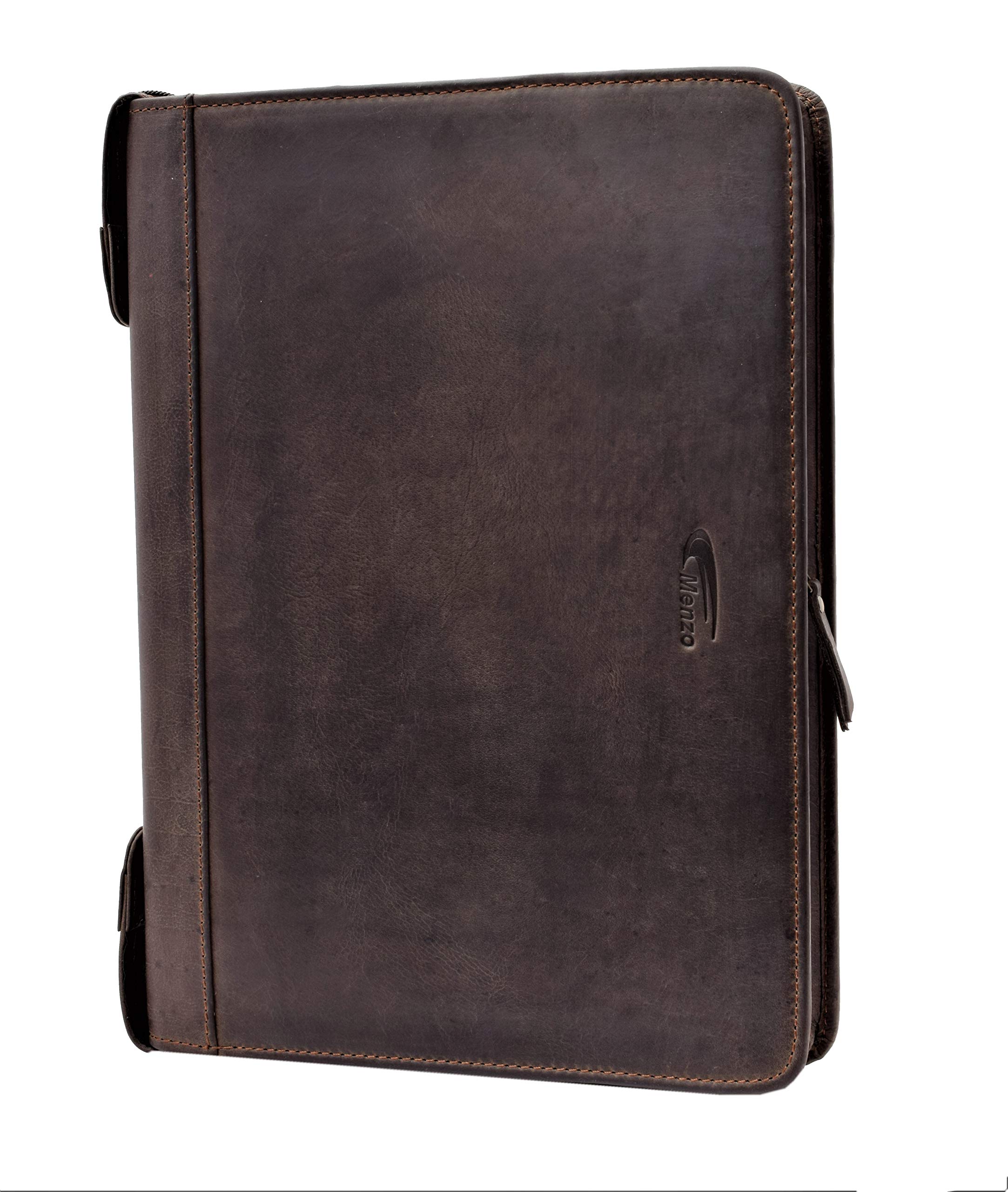 MENZO Leather Notepad, Vintage Buffalo Leather, Document Folder, Leather Folder, Writing Folder, Business Folder, Conference Folder (Darkbrown)