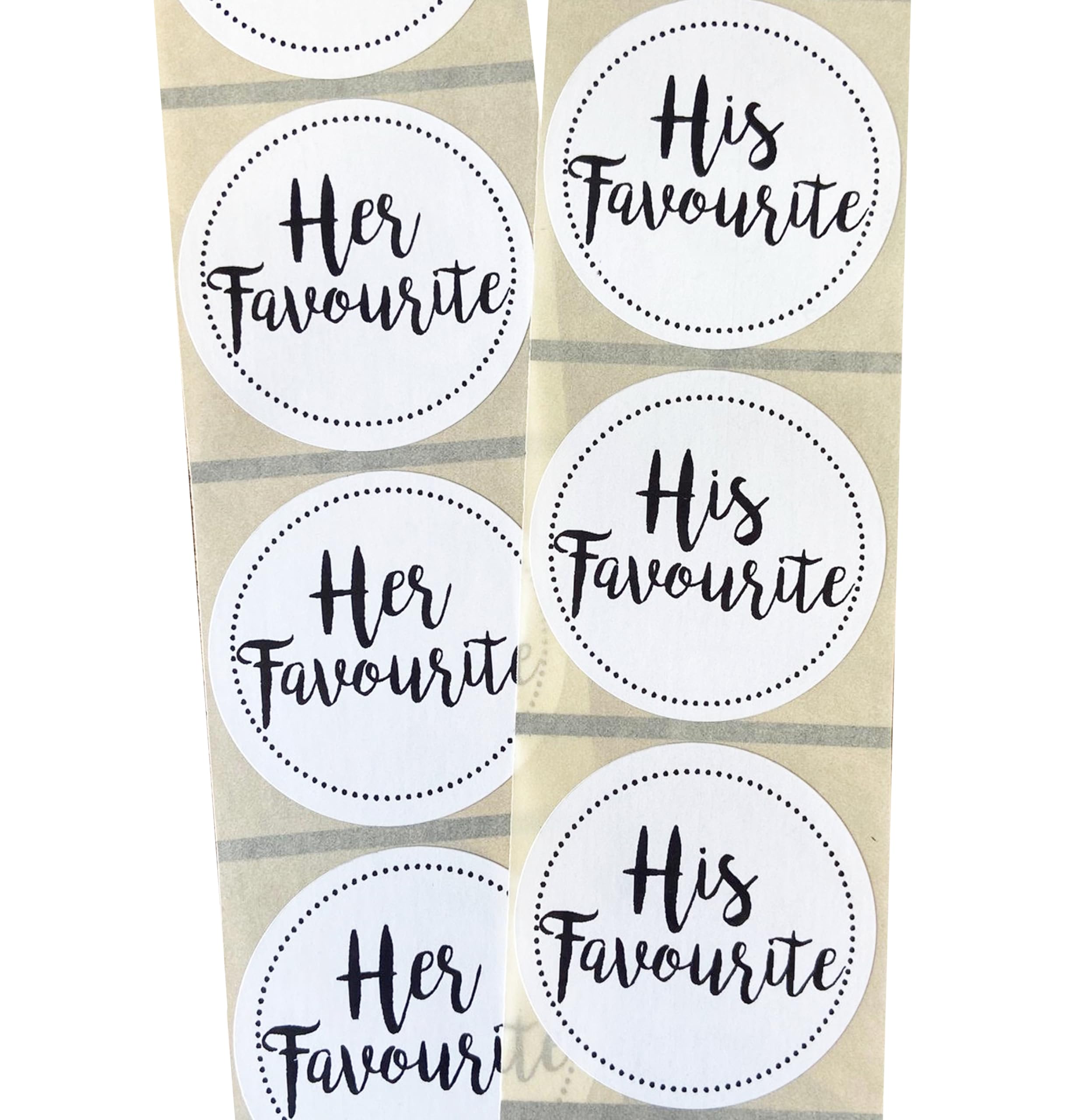 50 x Labels 45MM Round White, HIS Favourite, HER Favourite, Stickers Wedding Favour
