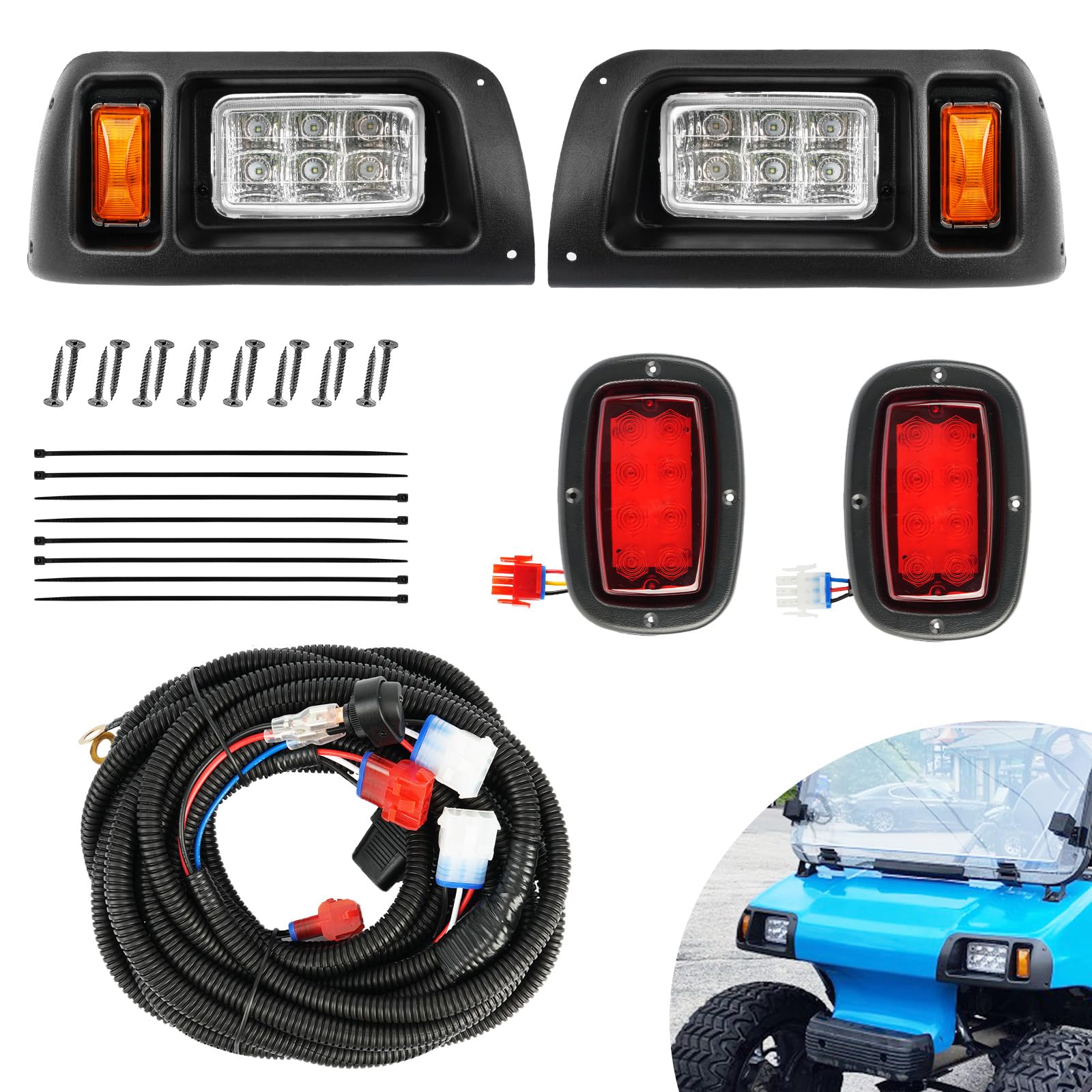 View 1 of Drive-up Club Car LED Light Kit 12 Volt Headlight and Tail Light Assembly for 1993-Up Club Car DS Golf Cart OEM 101988001 101988002