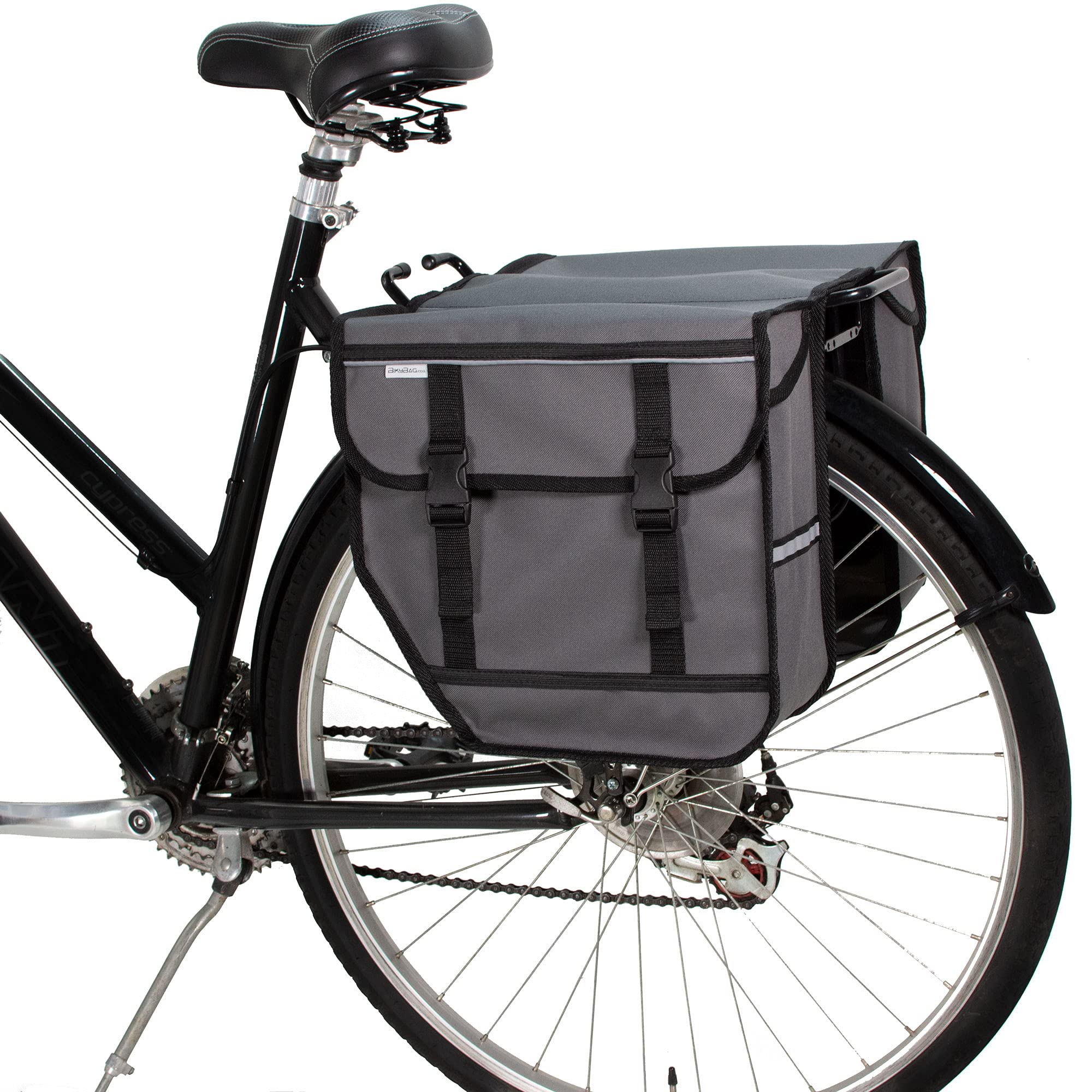 BikyBag Model M - Double Pannier Bag 28L Large Capacity - Water-Resistant Rear Rack Bicycle Luggage with Heel-Clearance Design (Grey)
