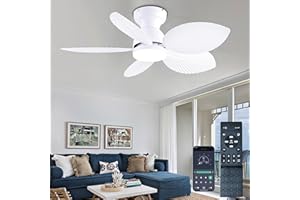 GJeg Tropical Ceiling Fans with Light, 38-inch Flush Mount Palm Leaf Ceiling Fans for Bedrooms, Indoors and Outdoors, Remote Control/APP Control, 6-Speed, Dimmable, Reversible, White.