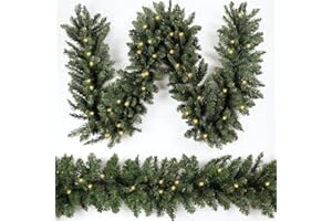 HomeKaren Christmas Garland 9ft with 50 Led, 320 Tips Prelit Fraser Fir Xmas Garland with 50 LED Lights, Lush and Classics Green Style for Indoor Outdoor Home Decoration
