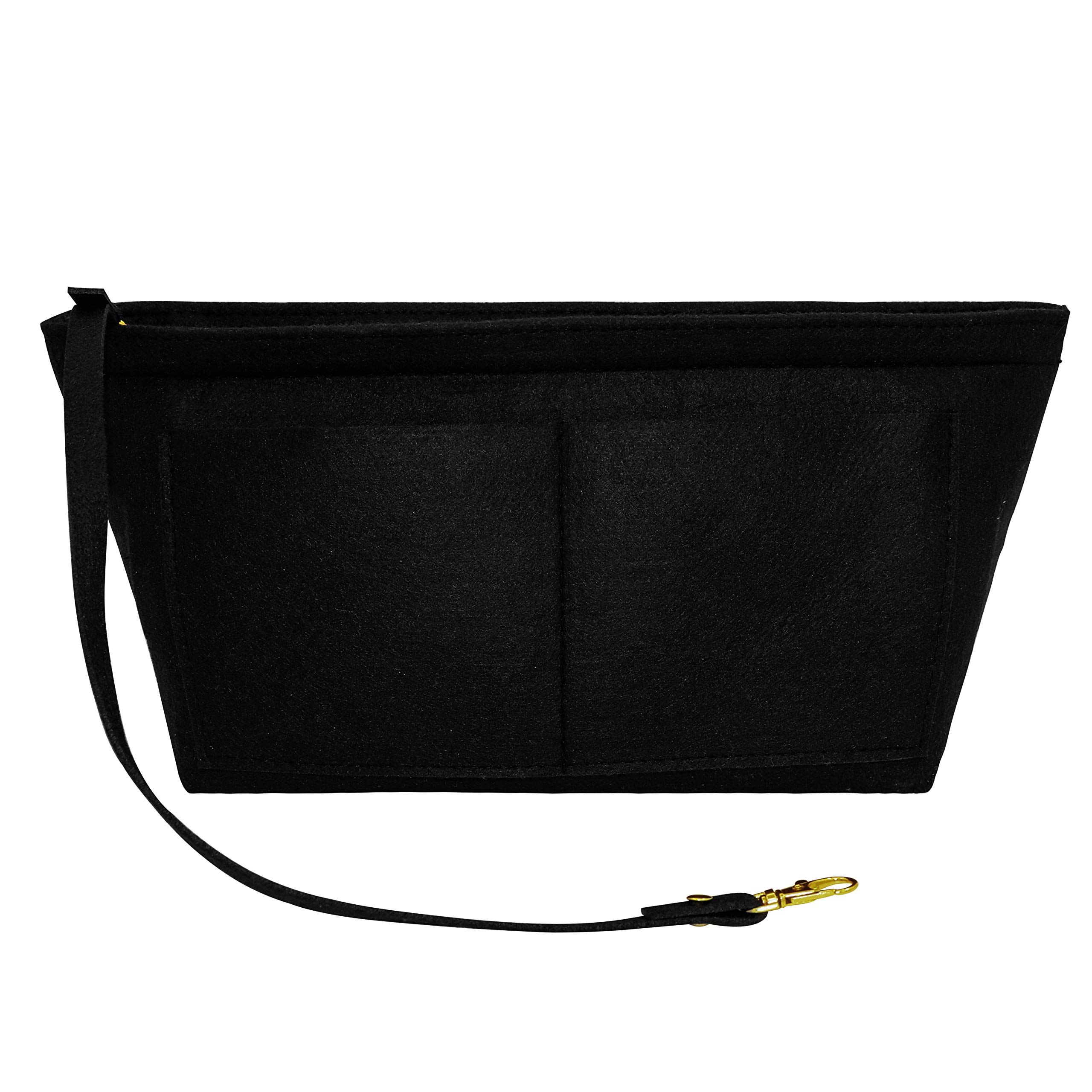 Fovasen Felt Handbag Organiser Insert, Bag Organiser Insert with Handles Keychain, Pocket Purse Cosmetic Storage Bag for Women,Black-XLarge