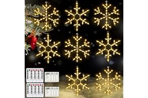 Tuanse 8 Pcs Christmas Silhouette Window Lights Christmas Snowflake Lights with Remote Control LED Lighted Snowflake Decorations Xmas for Window Wall (Warm White)