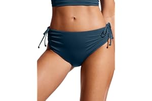 CRZ YOGA Mid Waisted Ruched Bikini Bottoms for Women - Full Coverage Bathing Swimsuit Adjustable Side Tie Swim Briefs