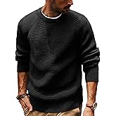 PJ PAUL JONES Mens Crewneck Sweater Waffle Knitted Pullover Sweaters Raglan Sleeve Knitwear Sweaters
