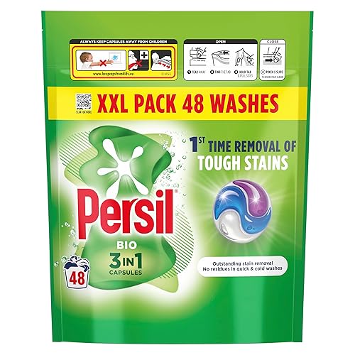 Persil Bio 3 in 1 Washing Capsules 1st time removal of tough stains outstanding stain removal in quick & cold washes 48 washes