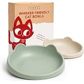 7 Ruby Road Shallow Cat &amp; Kitten Food Bowls, Whisker Friendly, Set of 2 | Ease Whisker Fatigue with Wide, Shallow Cat Bowls for Wet or Dry Food
