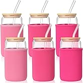 LemonRoad 6 Pcs Pink Reusable Glass Coffee Sleeve Insulator Sleeves for Cold Drinks Beverages Neoprene Bow Cup Holder for Most Iced Coffee Fits 16oz Glass