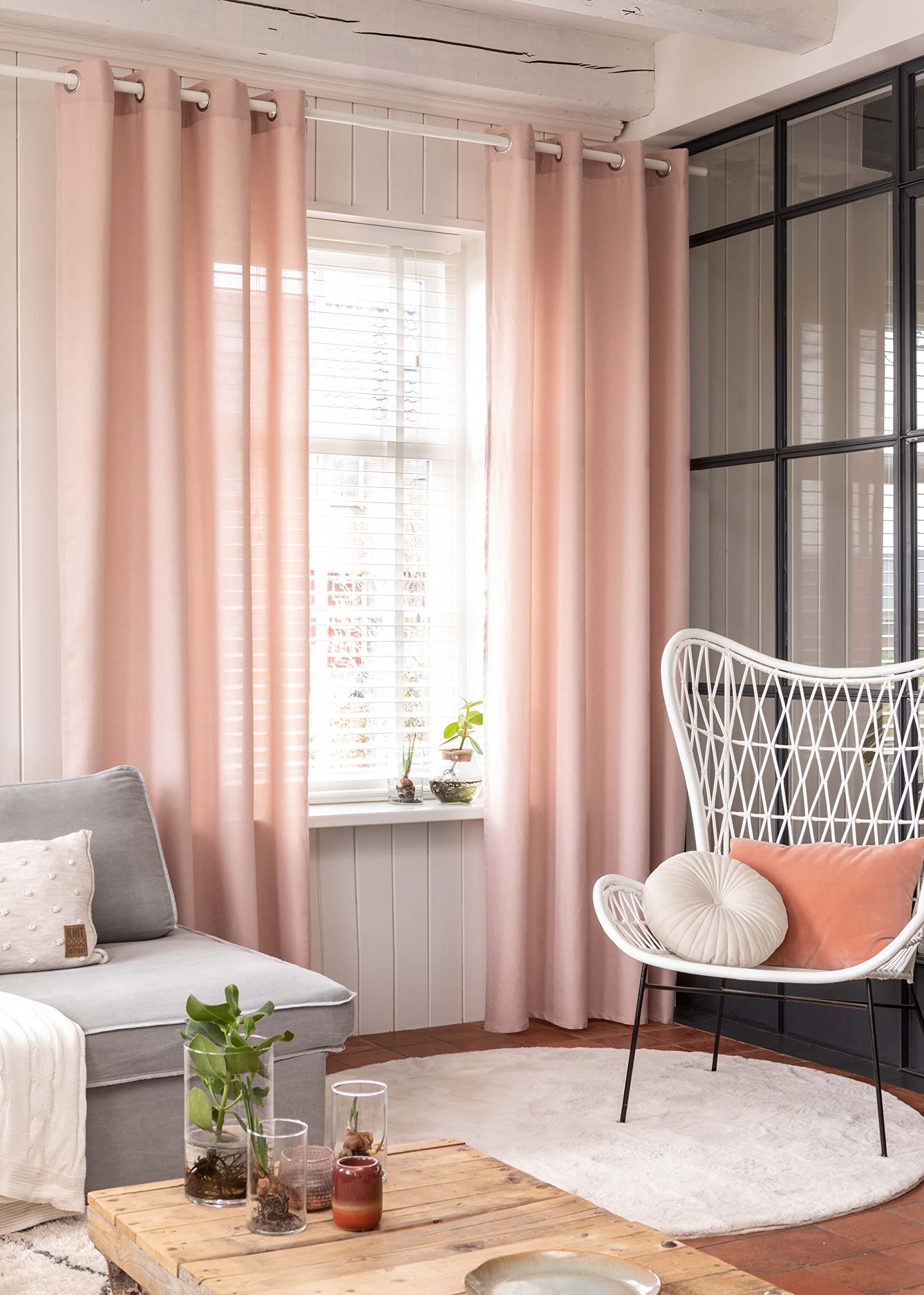 Elbersdrucke Lino 14 Eyelet Curtain Pink Opaque 255 x 140 cm 201449 Curtain for Living Room Bedroom Kitchen Hallway Children's Room