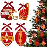 12 Pcs Football Wooden Ornament, Game Day Helmet Touch Down Hanging Ornament, Red and Yellow Ornament for Football Players Coaches Fans Sports Themed Party Home Decoration