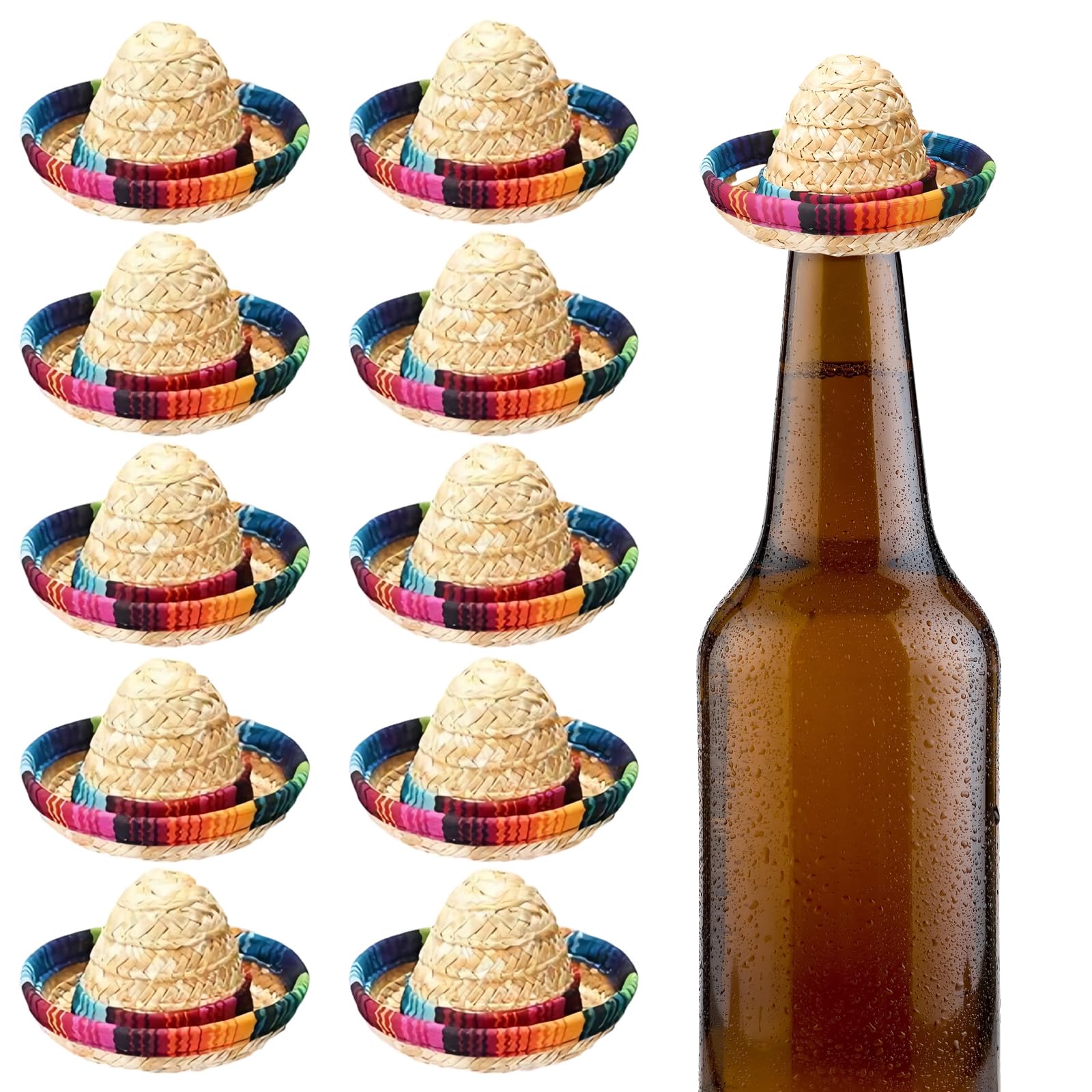 Falafoty Mini Mexican Sombrero Hats, 10PCS Cinco De Mayo Fiesta Straw Hats Party Costume for Kids Adult Dress Up, Colorful Straw Sombrero for Fiesta Carnival Summer Mexican Theme Party Decoration