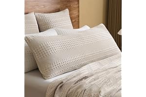 PHF 100% Cotton Waffle Body Pillowcase with Zipper, 1 Pack 20" x 54" Soft Skin-Friendly Pillow Sham, No Filling, Aesthetic Woven and Breathable Waffle Weave Body Pillow Cover for Bed, Oatmeal