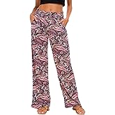 EXCHIC Women's Casual Wide Leg Floral Print Palazzo Lounge Pant Stretchy Boho Pants