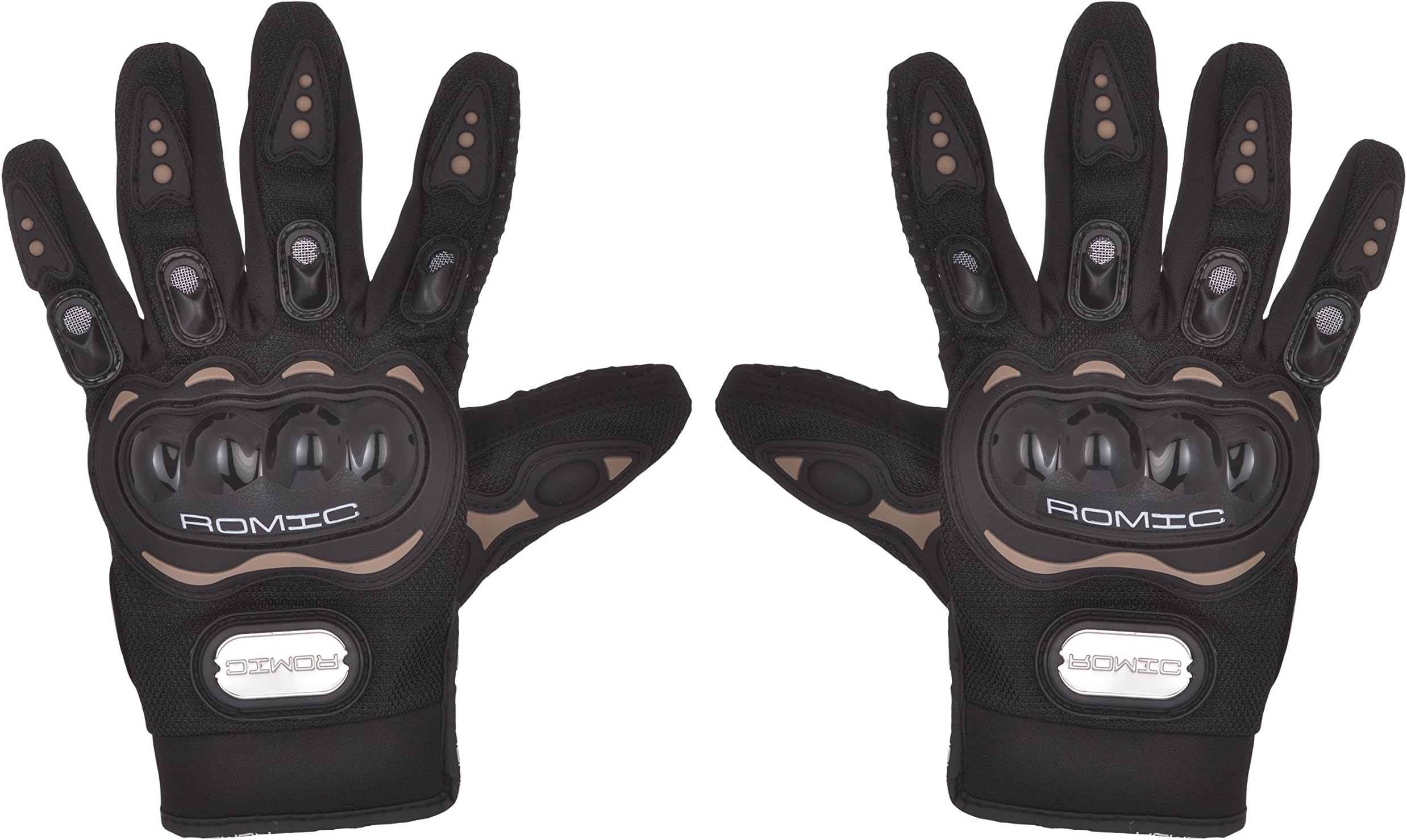 Romic Leather Motorcycle Full Gloves (Black, Large)