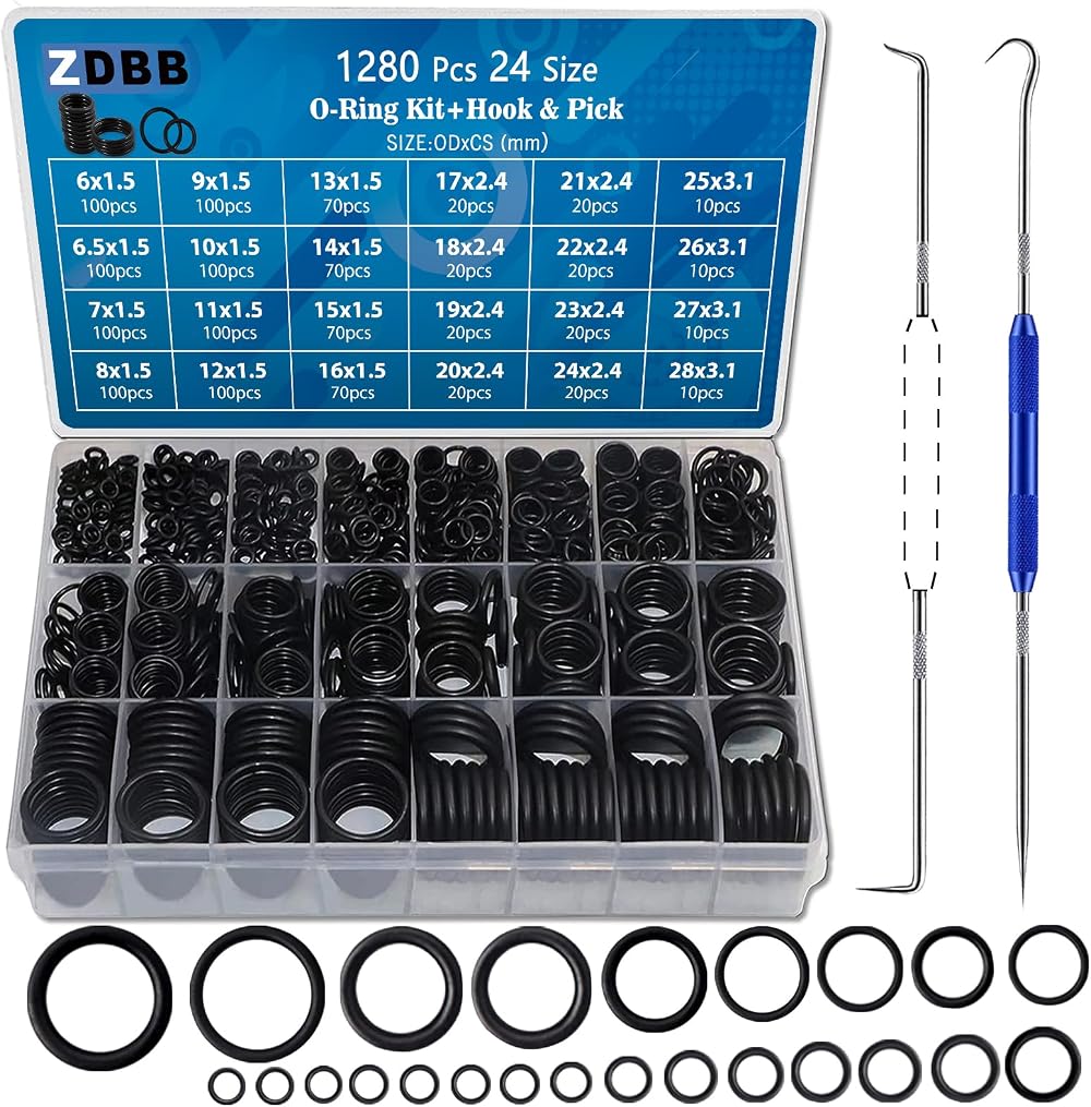 ZDBB 1280 Pcs Rubber O-Ring Assortment Kit 24 Sizes with Pick Hook Set Pressure