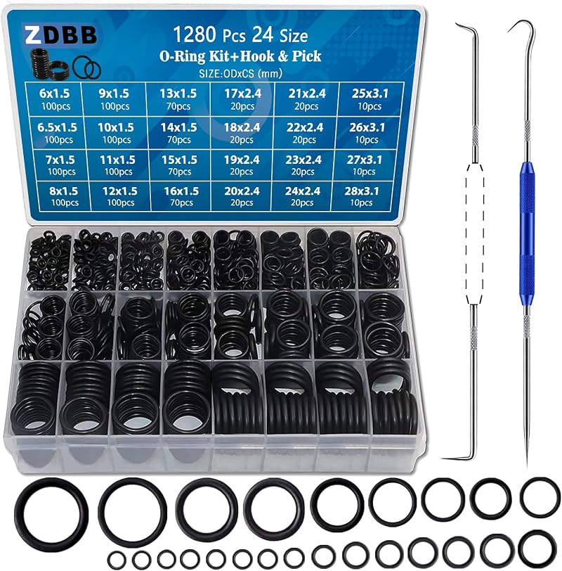 ZDBB 1280 Pcs Rubber O-Ring Assortment Kit 24 Sizes with Pick Hook Set Pressure