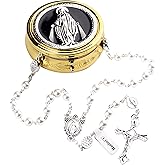 HanlinCC Glass Pearl Beads Catholic Rosary Necklace for Women with Gold Plated Miraculous Gift Box
