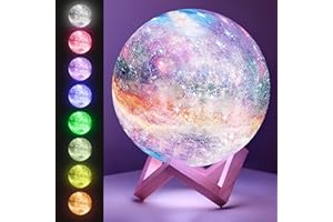 Mind-Glowing Galaxy Moon Lamp with Multi Colors, Touch/Remote, Wood Stand - Teen Girl Room Decor, Trendy Stuff - Christmas Gift for Any Year Old Teenage Girl - Cool Night Light for Kids (4.7 inch)