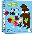 BEAR Real Fruit Snack Minis, Raspberry/Blueberry, No added Sugar, All Natural, Bite Sized Snacks for Kids, Non GMO, Gluten Free, Vegan, 3.5 OZ