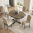 Merax 5 Pieces Dining Table Set Extendable Table with 4 Upholstered Chairs for Dining Room and Living Room, Kitchen Functional Furniture Retro Style (Natural Wood Wash)