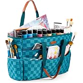 APOFFICE Large Craft Organizer Tote Bag with Multiple Pockets, Art Supply Storage Caddy with Removable Bottom Board and Shoulder Strap for Painting, Sewing, Scrapbooking and Classroom Supplies