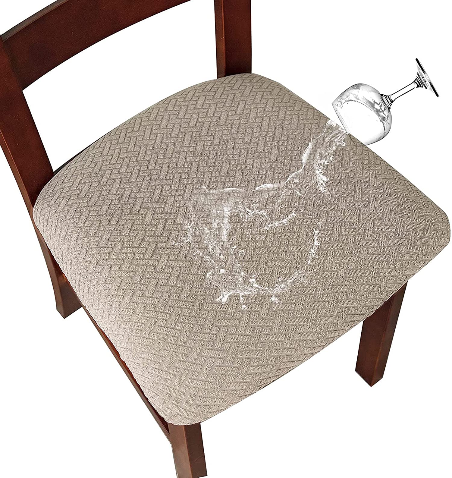 LANSHENG Waterproof Dining Chair Seat Covers Set of 2, Stretch Chair Seat Covers, Removable Washable Kitchen Chair Protector Slipcovers for Dining room Restaurant Hotel (Set of 2, Khaki)