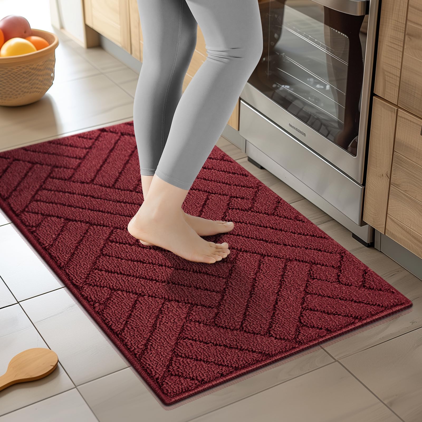 Photo 1 of JEEDOVIA Kitchen Rugs and Mats for Floor, Red Kitchen Runner Rug Christmas Kitchen Rug Non Skid Absorbent Resist Dirt Washable Standing Floor Mat for Entryway,Hallway, Front of Sink, 20"x31.5"