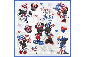 Mfault Happy 4th of July Cartoon Mouse Patriotic Window Clings 9 Sheets, America USA The Statue of Liberty Wall Stickers Decal Decorations, American Flag Firework Summer Living Room Home Kitchen Decor