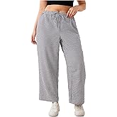 SHENHE Women's Plus Size Gingham Pants Wide Leg Baggy Drawstring Casual Lounge Travel Pants