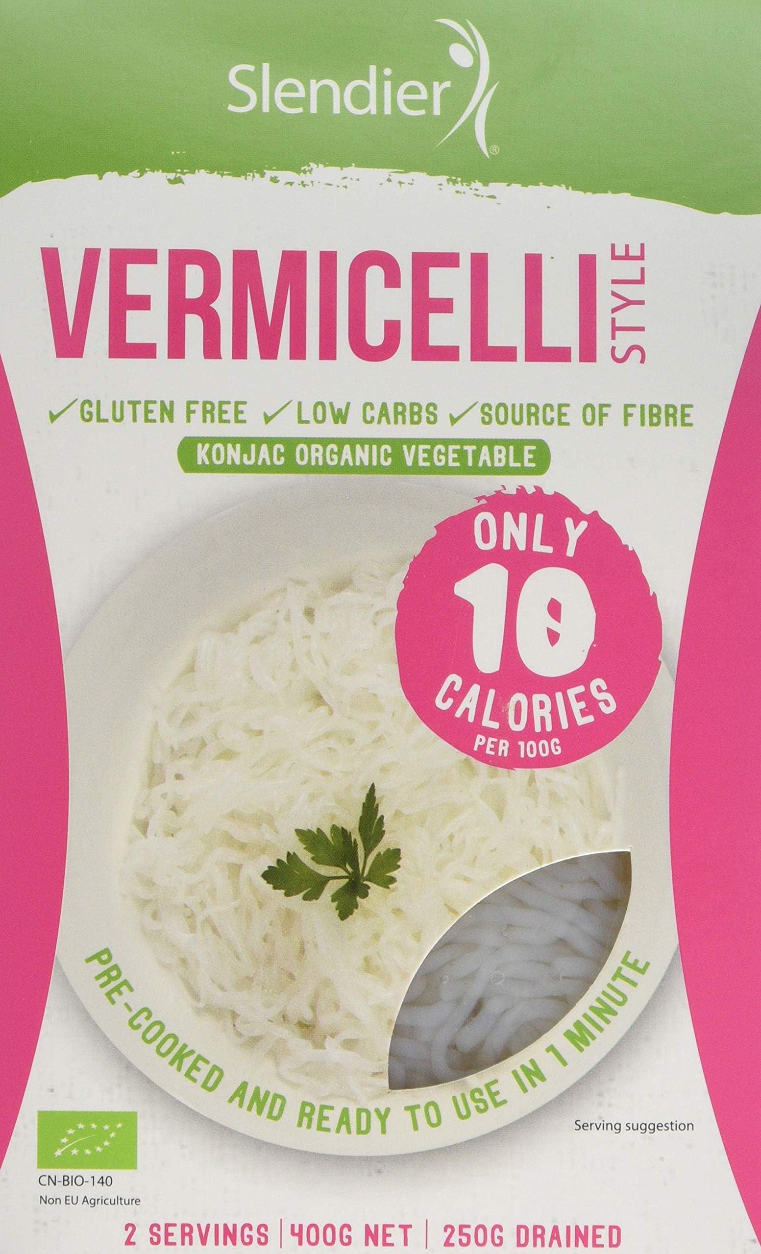 Slendier Organic Konjac Angel Hair Style Pasta, 400 g, Pack of 6