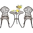 Giantex 3 Piece Bistro Set Cast Leaf Design Antique Outdoor Patio Furniture Weather Resistant Garden Round Table and Chairs (Leaf Design)