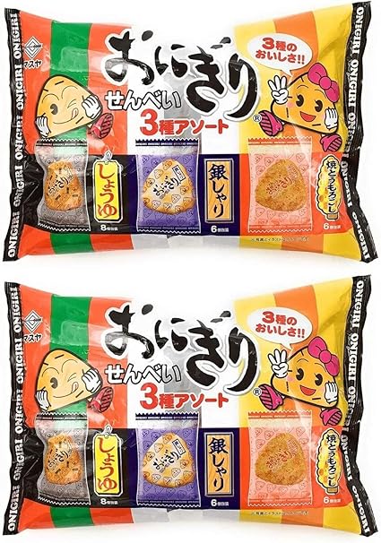Amazon まとめ買い マスヤ おにぎりせんべい 3種アソート 枚入 しょうゆ8枚 銀しゃり6枚 焼きとうもろこし6枚 2袋 マスヤ せんべい 米菓 通販