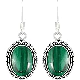 Natural/Synthetic/Simulated Gemstone Oval Shape Dangle Earrings for Women – 925 Silver Plated Handmade Earrings – Lightweight & Comfortable Statement Birthstone Jewelry – Gift for Wedding Anniversary