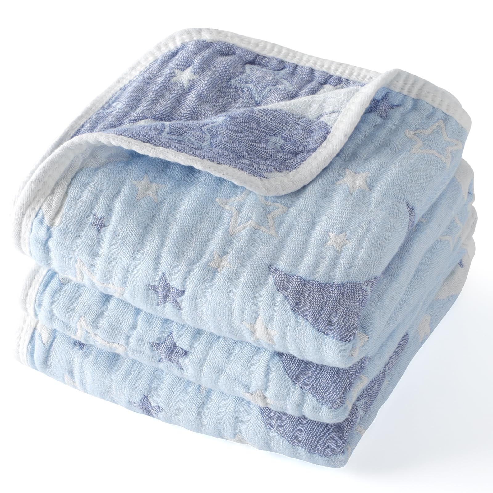 Photo 1 of Cotton Muslin Baby Blankets Organic Comforter Reversible Neutral 6-Layer Soft 43.3"x41.3" for Newborn Infant Toddler Boys Girls, Daycare Receiving Swaddle Throw Quilt, Nursery Crib Bassinet Blanket
