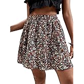 SweatyRocks Women's High Waist Mini Pleated Skater Skirt Flared A-Line Floral Short Skirt