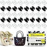 Bindvoew 240PCS Buckle Plastic Buttons for Crocs &amp; Shoes, DIY Shoe Charms Accessories - Black &amp; Transparent,aterproof Flat Back Button for Wristbands, Craft Gifts,Easy to Install