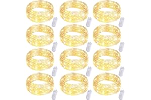 Fibevon Fairy Lights Battery Operated, 12-Pack 7.2ft w/20 LED Mini White Fairy Lights Waterproof String Lights for Wedding/Mason Jar/Centerpiece Table/Bedroom/Valentines/Christmas Decoration