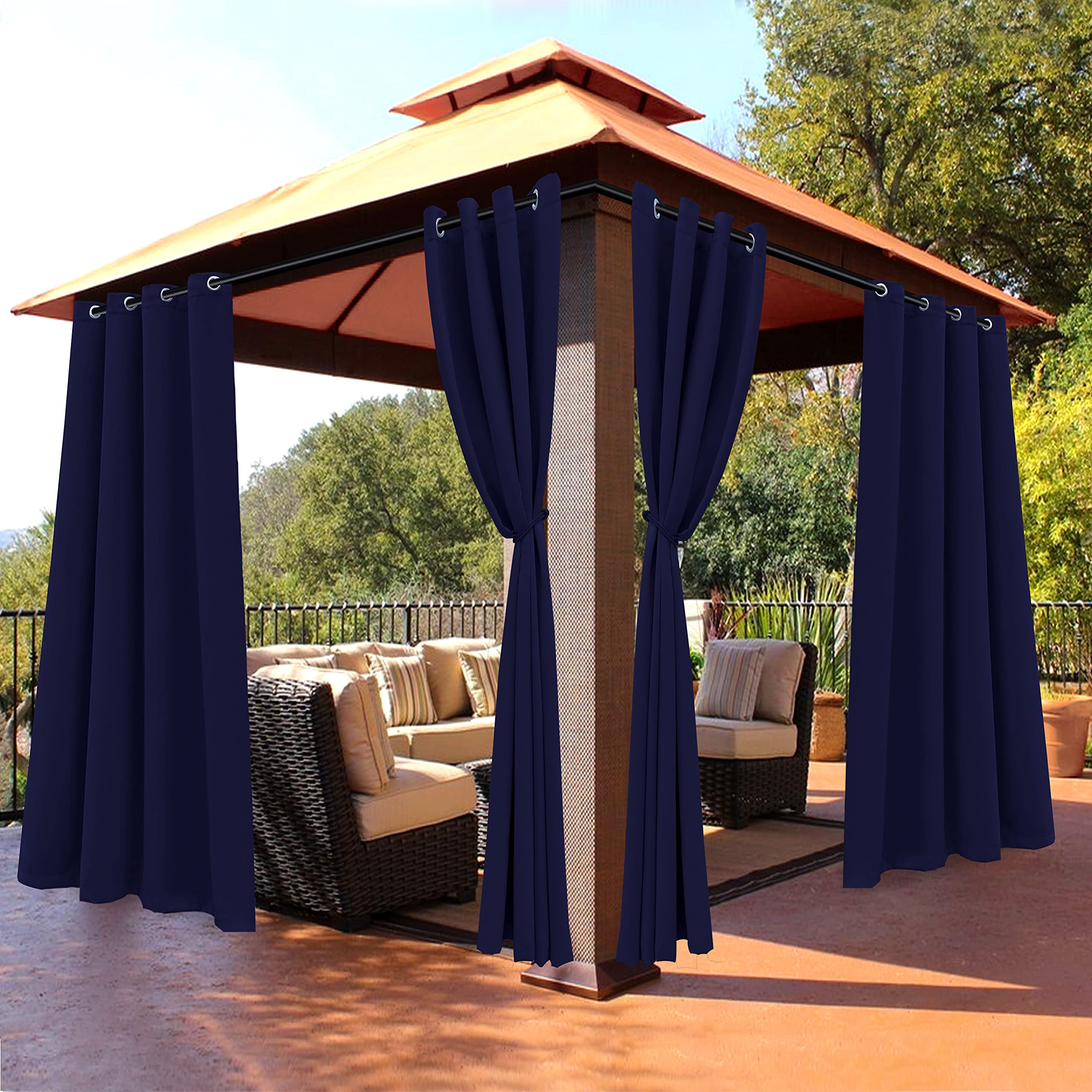 BONZER Waterproof Outdoor Blackout Curtains for Patio - Thermal Insulated, Sunlight Blocking Privacy Grommet Curtains for Gazebo, Porch, Pergola, Cabana, Deck, 1 Panel, 52W x 84L inch, Navy