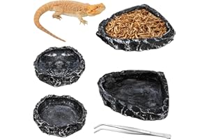 Frcctre 4 Pack Reptile Food Dish Bowl, Reptile Feeding Dish Water Bowl, Amphibian Reptile Breadworm Feeding Terrarium Bowl for Leopard Gecko Lizard Tortoise Frog Bearded Dragon Chameleon