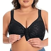 Pattsiao Women's Plus Size Full Coverage Front Closure Posture Back Unpadded Wireless Double Support Minimizer Bra