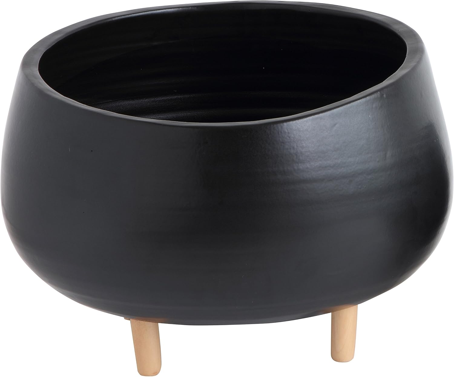 Bloomingville Large Black Terracotta Flower Pot with Wood