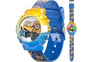 ACCUTIME Minions Kids Watch – Flashing Dial Lights, LCD Display, Adjustable Comfortable Strap, Collectible Tin – Perfect for Boys and Girls