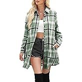 Dookttker Womens Buffalo Plaid Flannel Shirt Jacket Long Sleeve Collar Button Down Shacket Coats Lightweight Tops