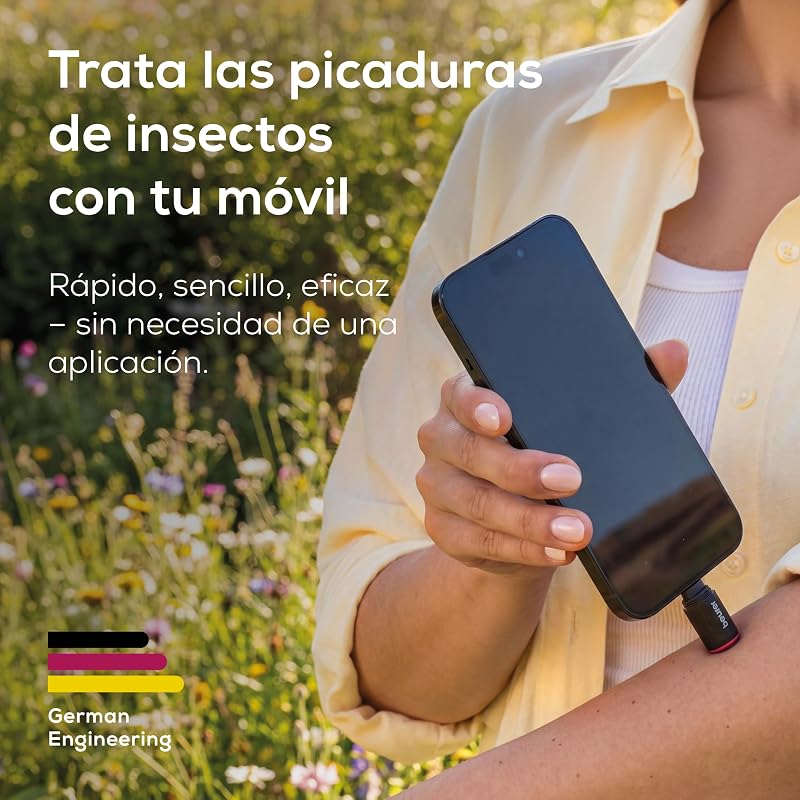 BiteX Go Deep Black dispositivo anti-picadas de insetos para smartphone, tratamento de picadas e picadas, alivia comichão, para dispositivos móveis Android e iPhone (USB-C), com luz