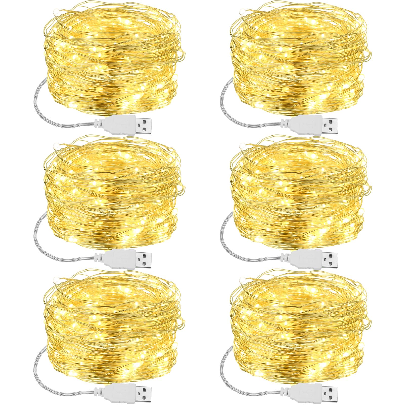 Photo 1 of Macarrie 6 Pack Fairy Lights USB Powered 16 ft 50 LED Warm White String Lights Plug in for Xmas Indoor Outdoor Party Wedding Home Festival Tree Garden Decoration