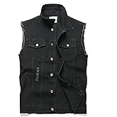 JUDIGODR Denim Vest Men Lapel Sleeveless Slim Fit Retro Ripped Elastic Casual Jean Vest for Men's With Pockets