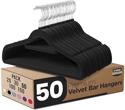 Utopia Home Velvet Hangers 50 Pack with Tie Bar - Non-Slip, 360 Degree Hook
